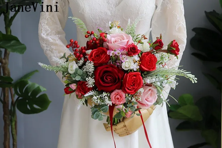 Искусственный Свадебный букет jaevini Flores Boda красный цветок для невесты розовые