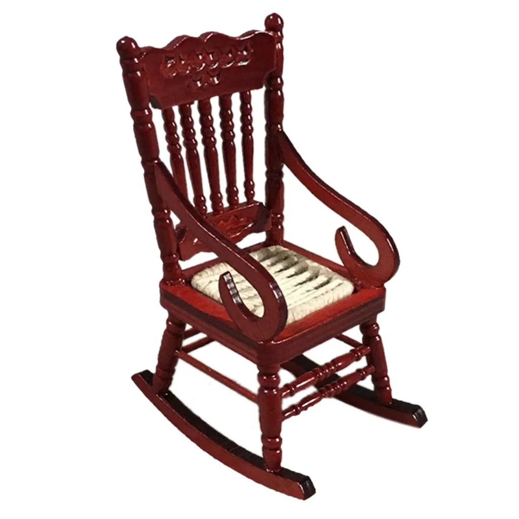 

Miniature Rocking Chair For 1:12 Dollhouse Wooden Furniture Model Set Doll House Simulation Mini Furniture Chair With Armrests