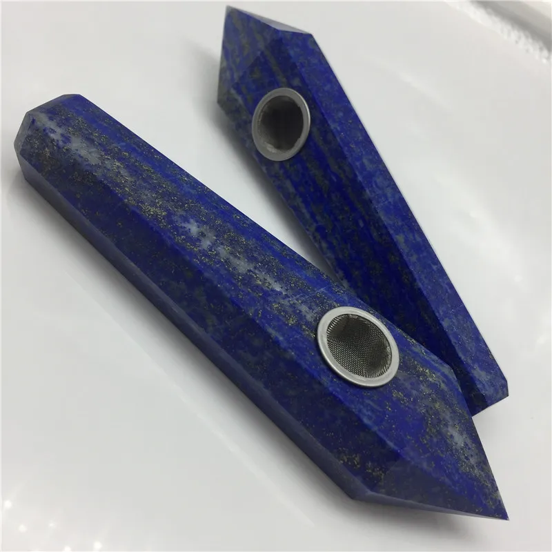 Natural Crystal Stone Lapis Lazuli Magic Wand Smoking Cigarette Pipe Wholesale - Healing with Metal Filter image 4