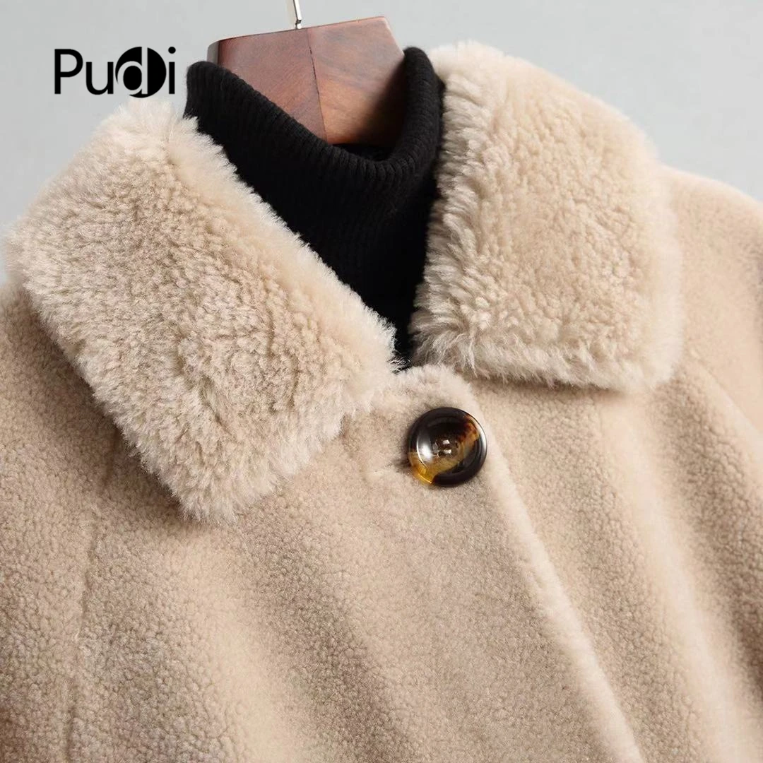 PUDI A18212 Женское зимнее пальто из настоящей шерсти с отворотами, теплая куртка, пальто для девочек, Женская длинная куртка, пальто