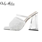 Босоножки Onlymaker на квадратном каблуке, выразительные сандалии с открытым носком, прозрачные украшения из флока, без застежки, изящные милые, лето