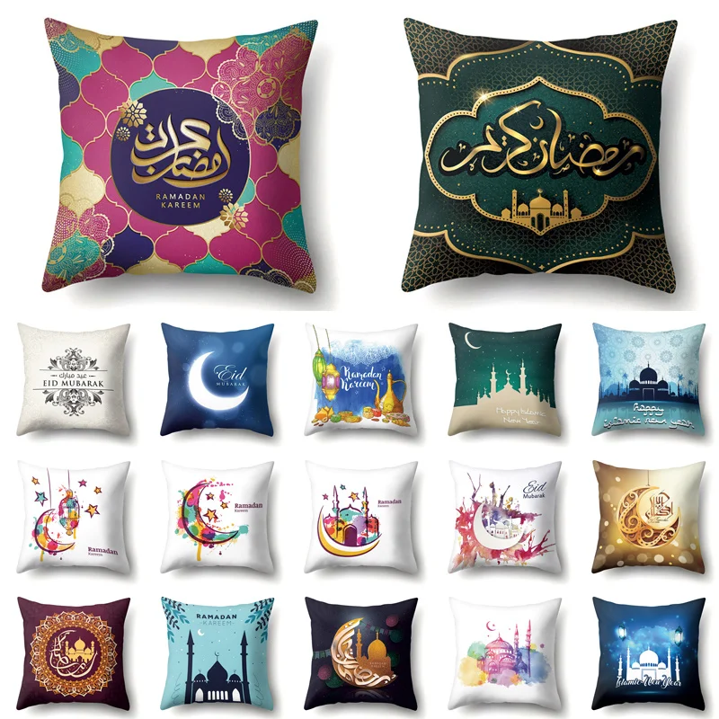 

Ramadan Decoration Eid Mubarak Moon Mosque Polyester Cushion Cover Decorative Cushions Pillow for sofa Living Room Cushion 40832