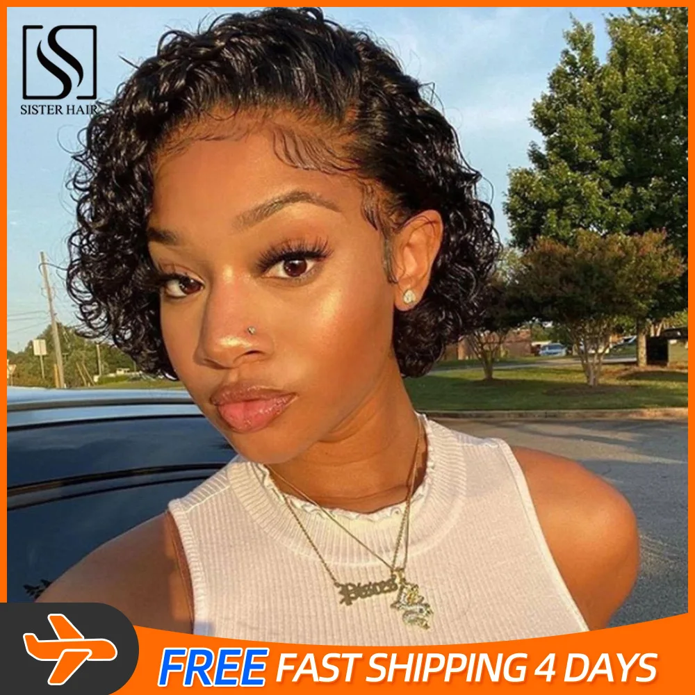 Short Curly Bob Lace Wigs Lace Closure Wig Remy Hair Lace Front Real Human Hair Wigs For Women Brazilian Hair Wigs 180% Density