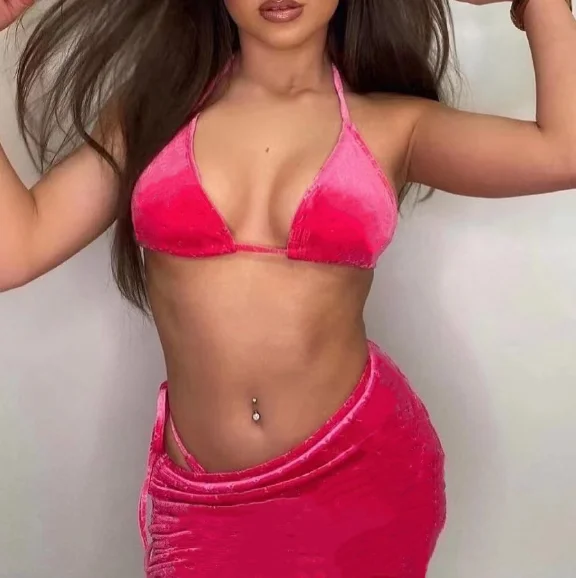 

Женский купальник раздельный купальник 2021, купальный костюм, бикини пуш-ап, бархатный топ с лямкой на шее, стринги и юбка, сексуальный полиэс...