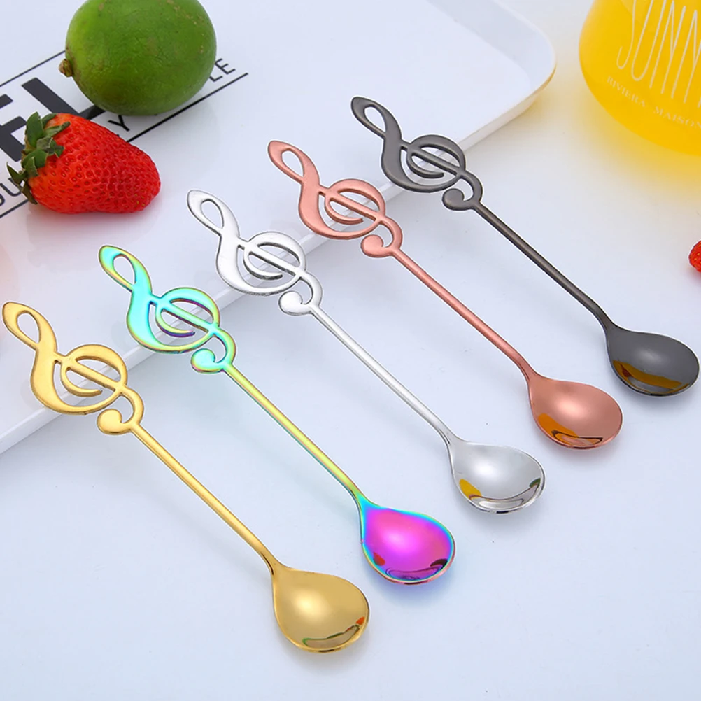 5 шт./компл. ложки из нержавеющей стали для нот радужная кофейная/чайная ложка с