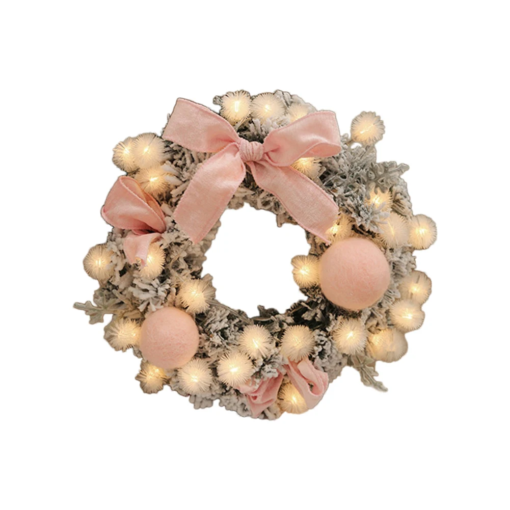 

Christmas Artificial Rattan Flower Door Hanging Wreath With String Light Wall Decoration For Home Festival Party