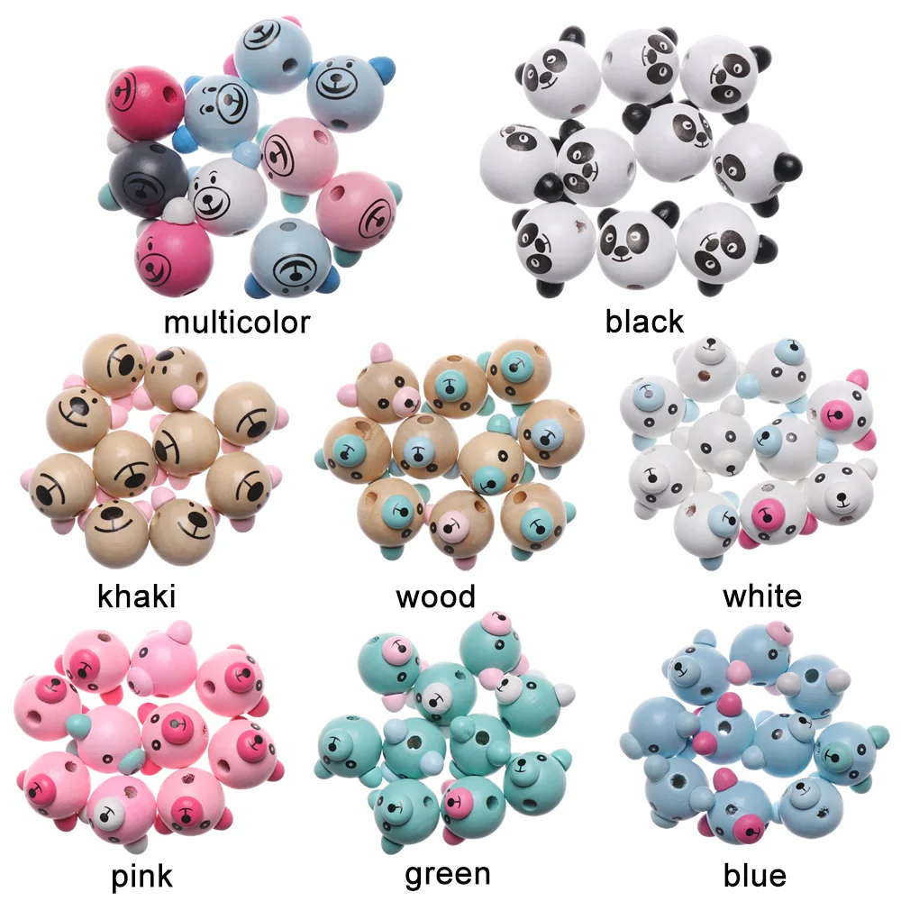 5 шт. Детские объемные бусины в виде мишки из мультфильма деревянные со смайликом