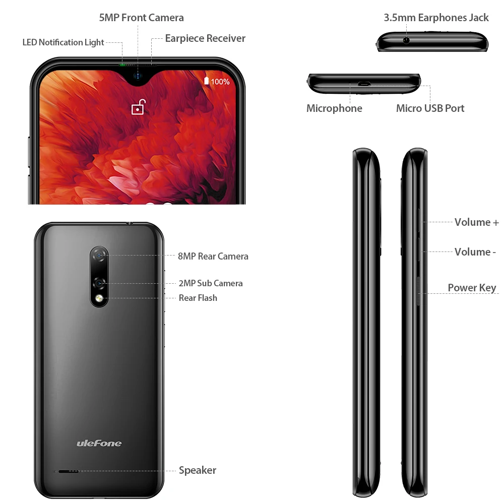Смартфон Ulefone Note 8P 2 + 16 ГБ Android 5 10 0 дюйма 4G 4 ядра камера 8 МП | Мобильные телефоны и