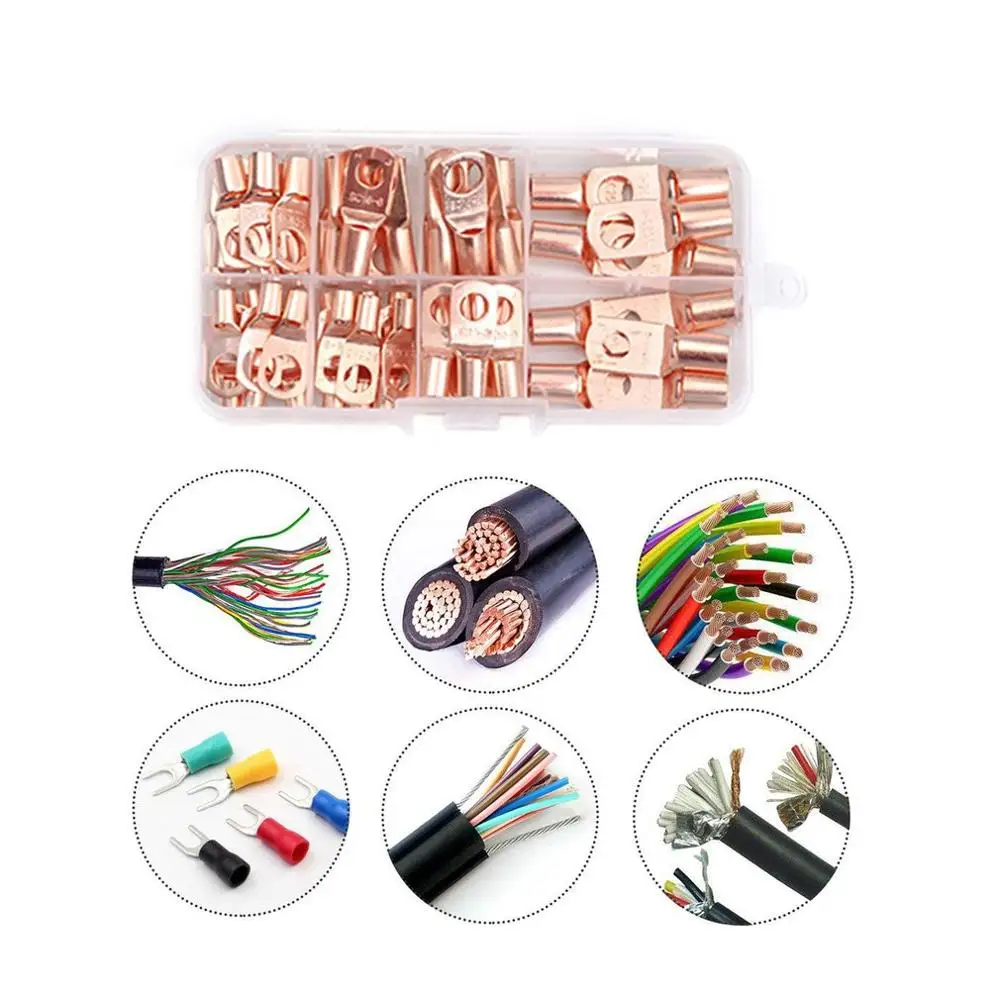 

60PCS Gold SC Tinned Copper Lug Ring Wire Connectors for Battery Bare Cable Electric Wire Connector Crimp Terminal Set