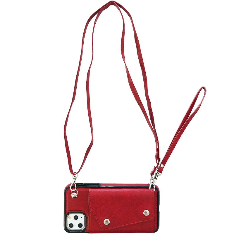 

Wallet strap Case for iphone 12 mini 11 pro xs max xr x 7 8 6 6s plus cover luxury leather card shoulder lanyard phone bag capa