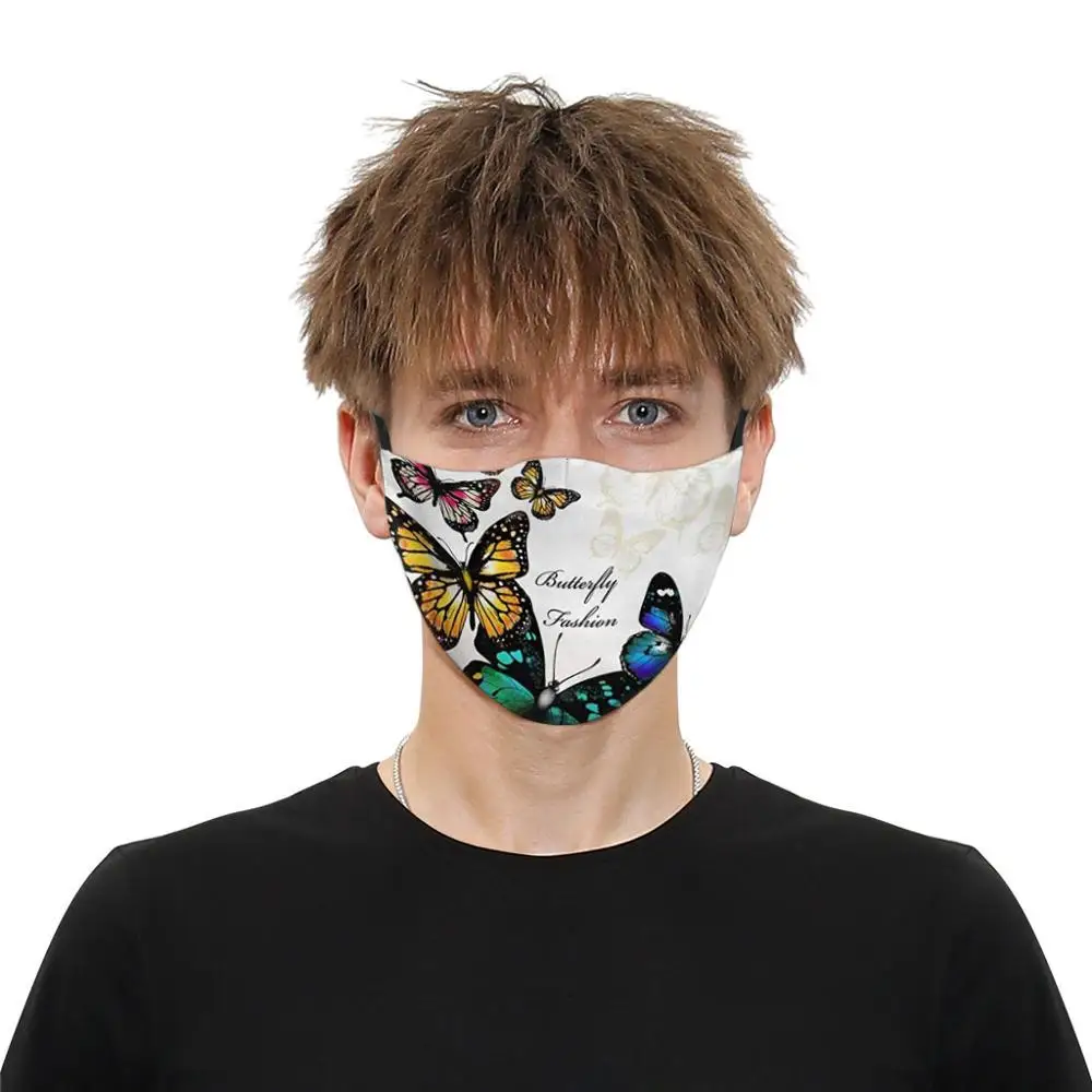 Модная многоразовая хлопковая маска для лица с рисунком бабочки Пылезащитная