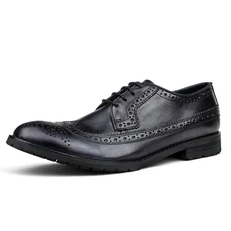 Броги мужские из натуральной коровьей кожи повседневные туфли на шнуровке