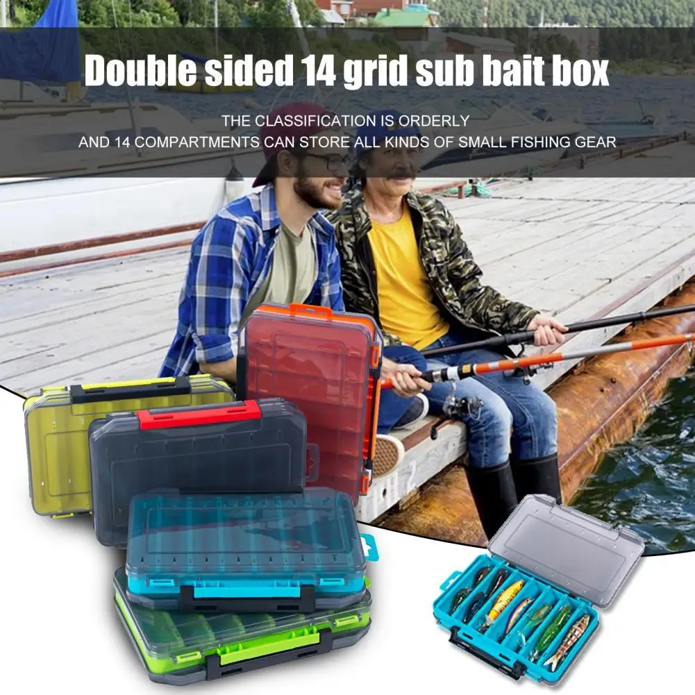 

ABS Lure Box Multifunctional Portable Double-sided 14 Grids Bait Box for Angling