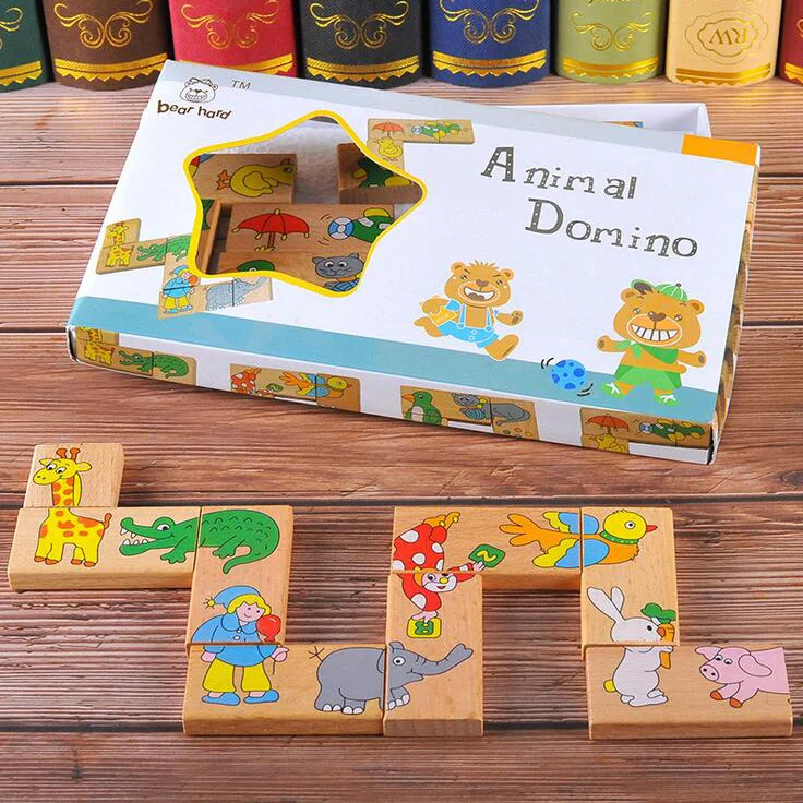 

Wooden Animal Domino Puzzle Children Jigsaw Game Kids Educational Toy Intelligence Developmental Toys Gift for Kids High Quality