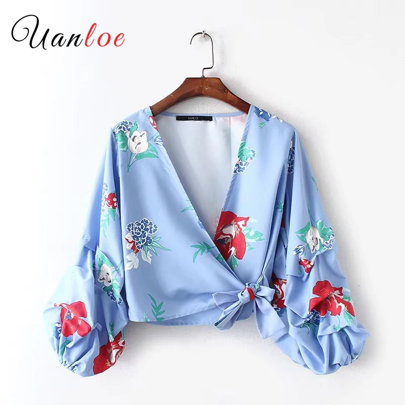 Женские пикантные укороченные топы с V-образным вырезом и цветочным принтом