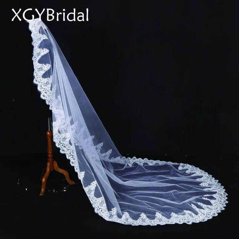 

Фата свадебная с кружевной каймой, модная с аппликацией, свадебный аксессуар, длиной 3 метра, белый/цвета слоновой кости