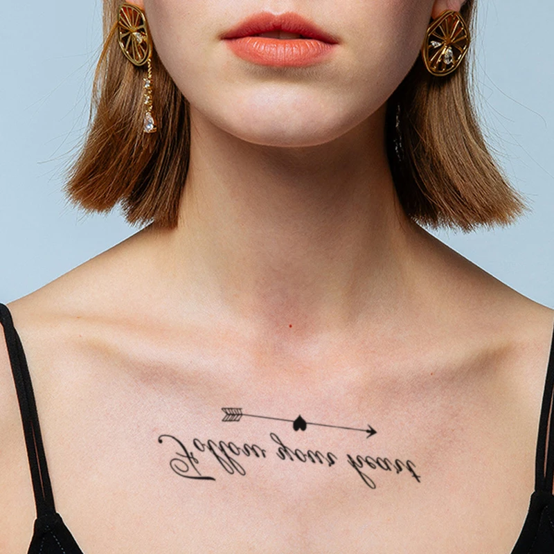 

Waterproof Temporary Tattoo Sticker Black Arrow Heart English Alphabet Element Flash Tatoo Body Art Fake Tattoos for Men Women