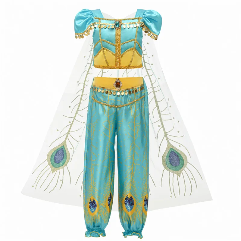 

Movie Girls Kid Summer Jasmine Princess Dance Dress Children Aladdin Halloween Party Performance Costume Top Skirt Pant Set