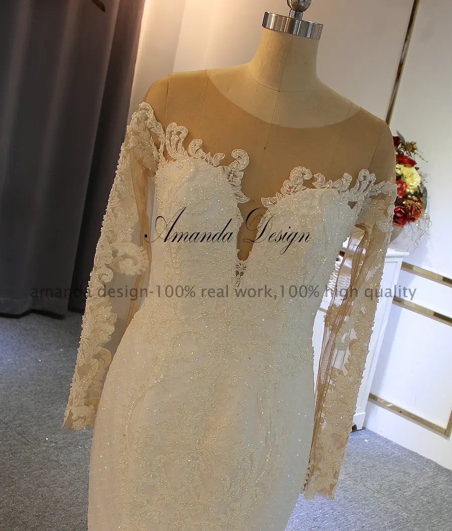 Аманда дизайн robe de mariee длинный рукав кружева Русалка Съемная юбка Африканское свадебное платье