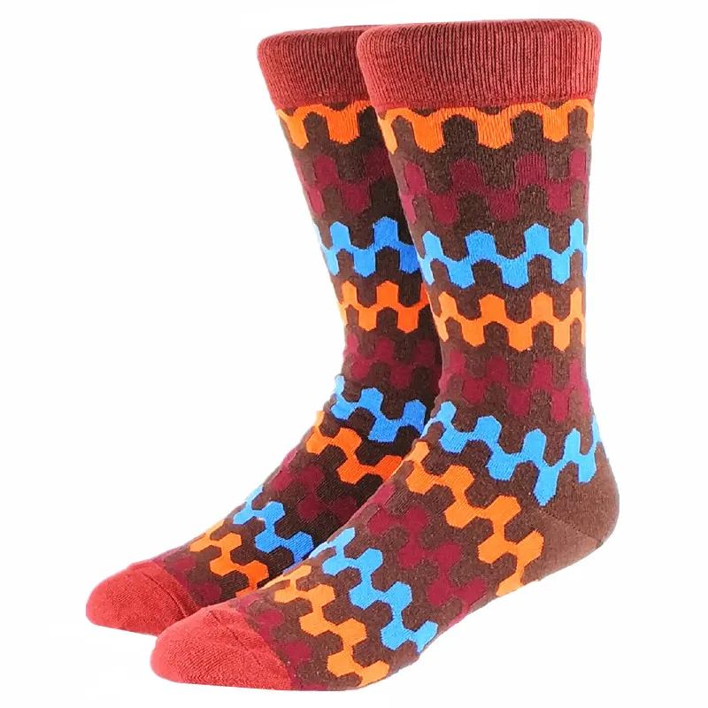 

Men Happy Funny Brown Honey Comb Chain Long Socks