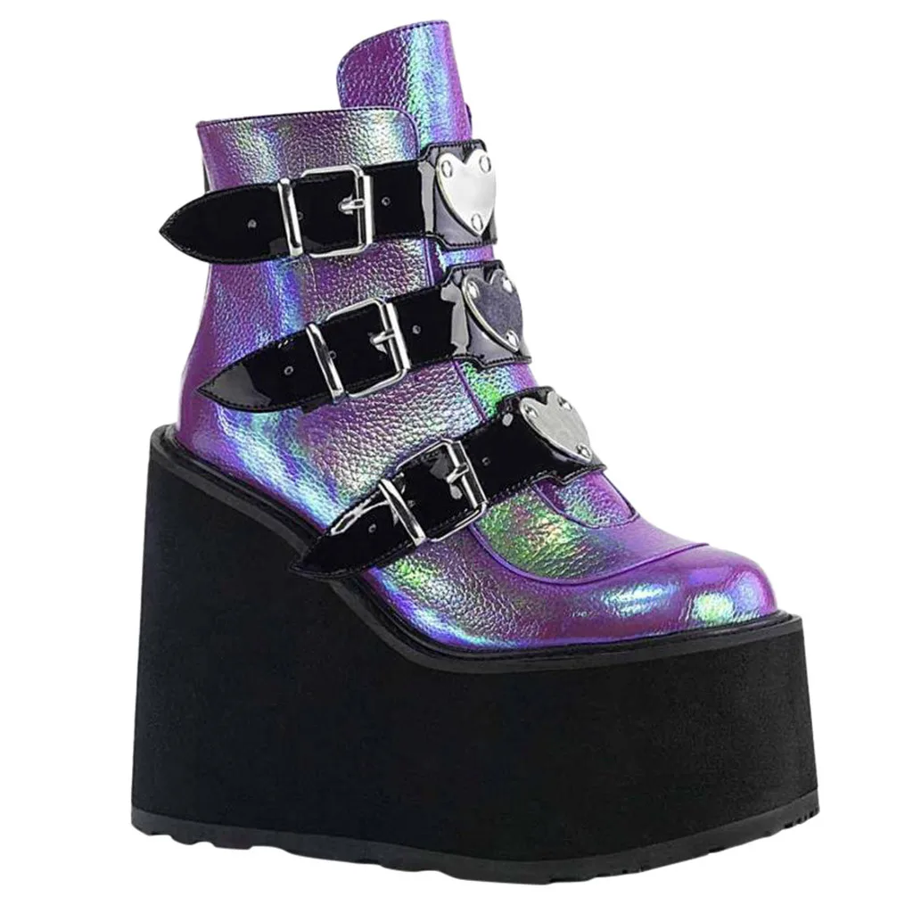 

Dropshipping INS Hot Brand High Platform Ankle Boots Women 2020 Fashion PVC Strap Decorating High Wedges Shoes Woman
