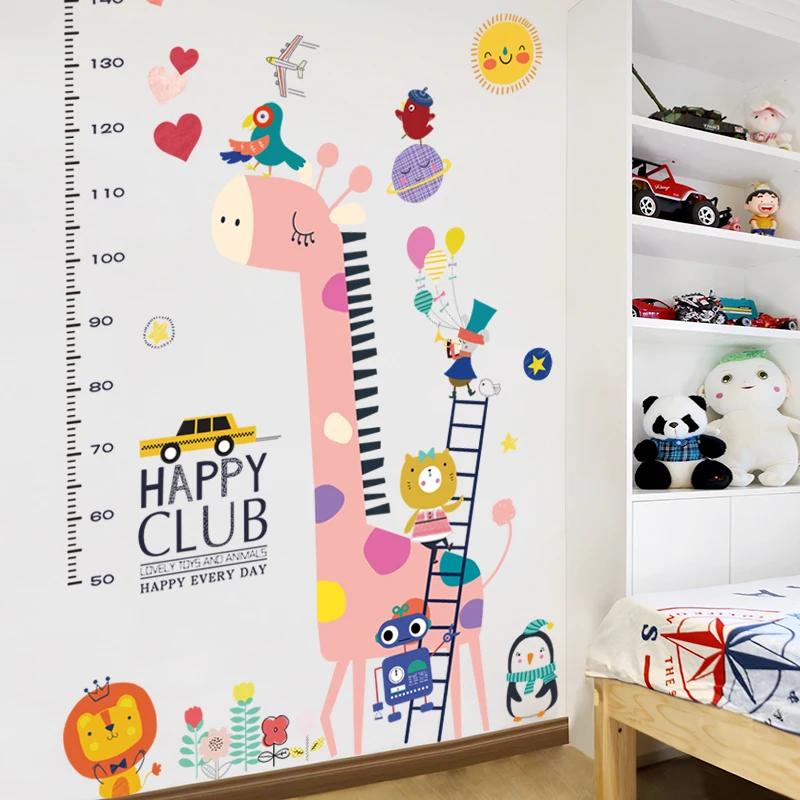 

Cute Animals Giraffe Lion Height Measure Wall Sticker for Kids Rooms Baby Growth Chart Nursery Room Decor Wall Art Decals