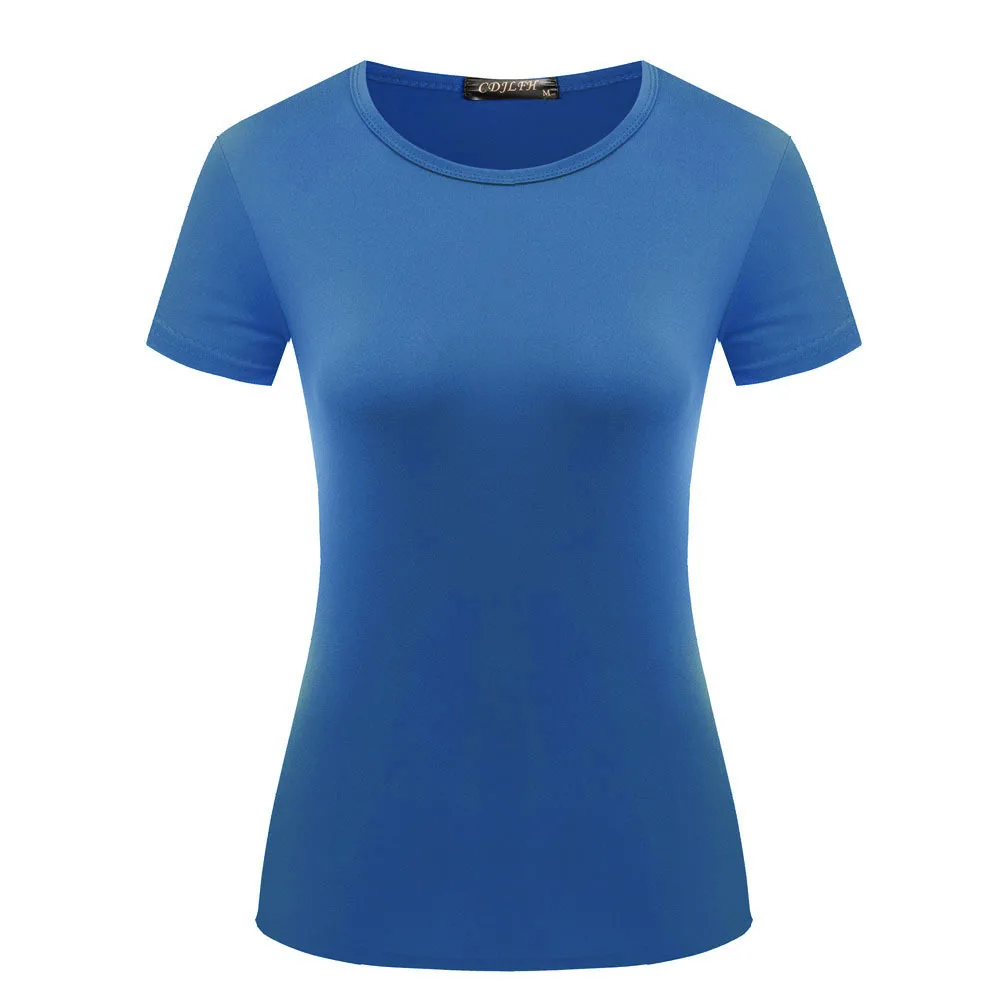 Футболка женская с круглым вырезом модная однотонная Повседневная Базовая