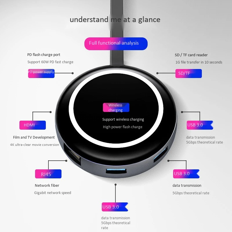 Многофункциональный usb-хаб адаптер 9 в 1 USB C концентратор гигабит RJ45 4K HDMI QI