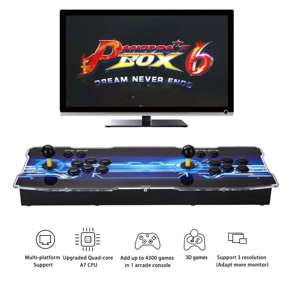 Pandoras Box 6 1300 аркадная консоль, поддержка 3D игр, добавить больше игр, список любимых, алфавитный порядок, классификация игр - Цвет: Black Blue