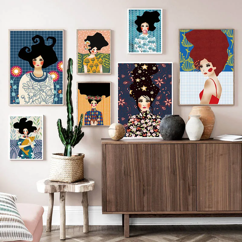 Модная Картина на холсте с изображением девушки из пузырей Постер в