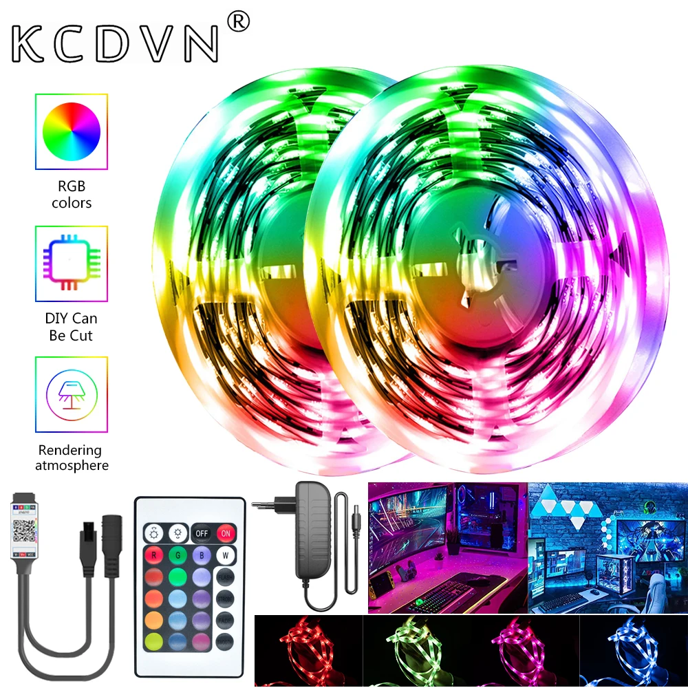 

Bluetooth LED Strip Lights 5-20M RGB 5050 SMD Flexible Ribbon Waterproof RGB LED Luces Tape Diode DC 12V TV Computer Decoration