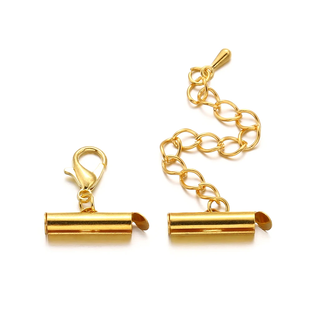 10set/lot Slide On End Clasps Crimp Buckles Tubes Slider Caps Lobster Chains For DIY Jewelry Making Findings | Украшения и