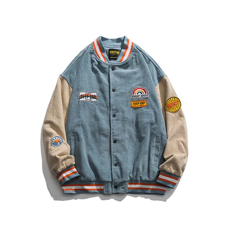 

Мужская Вельветовая бейсбольная куртка KIOVNO, в стиле хип-хоп, с вышивкой, Лоскутная Верхняя одежда, пальто для мужчин, весна-осень