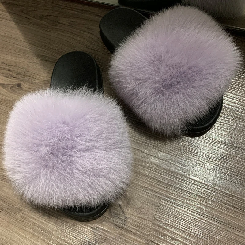 Сланцы из лисьего меха женские шлепанцы натурального