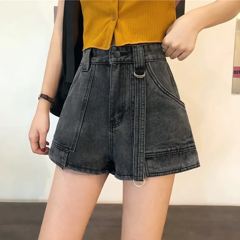 

2021 New High Waist Denim Shorts Women's Fashionable Ins Summer Loose Slimming Internet Celebrity A- line Hot Pants Wide-Leg