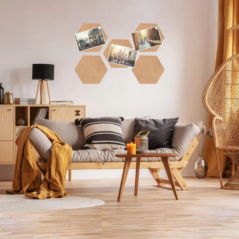 

8 Pack Hexagon Cork Board Tiles with Full Sticky Back,Mini Pin Board with 40X Push Pins for Pictures, Photos, Drawing