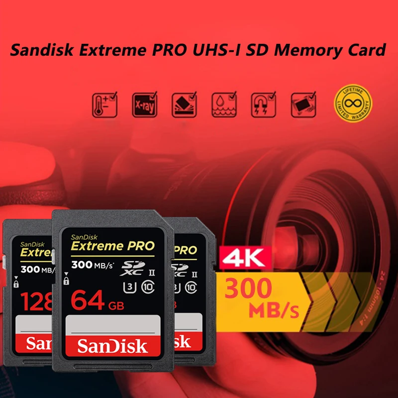 SanDisk карта памяти 32 ГБ 64 128 256 SDXC Extreme PRO 300 | Компьютеры и офис