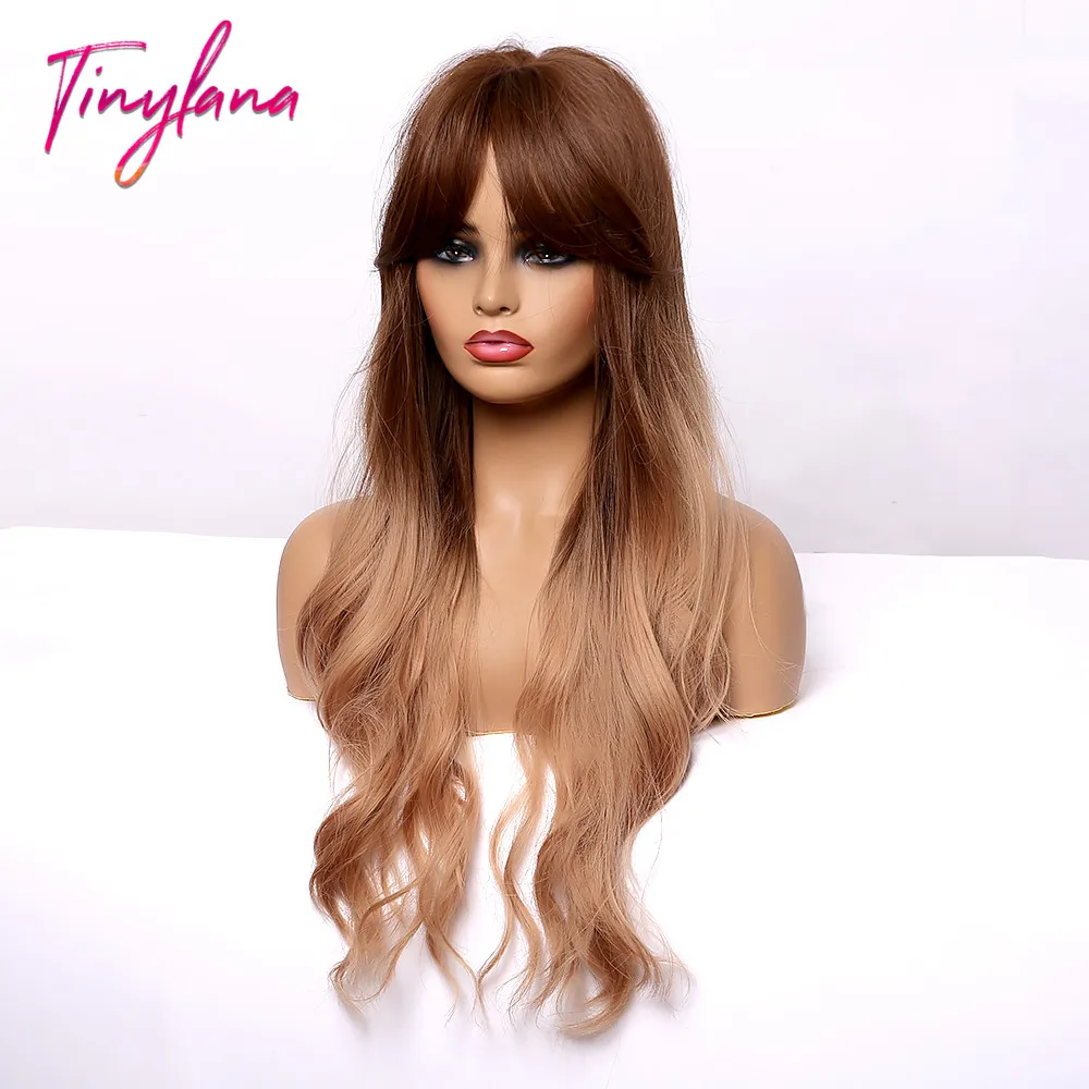 Крошечный LANA Синтетические длинные волнистые Омбре коричневые парики со средней