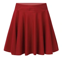 kids girls pure color wide elastic waistband a line ruffle hem above knee length good stretchy pleated skating skirt