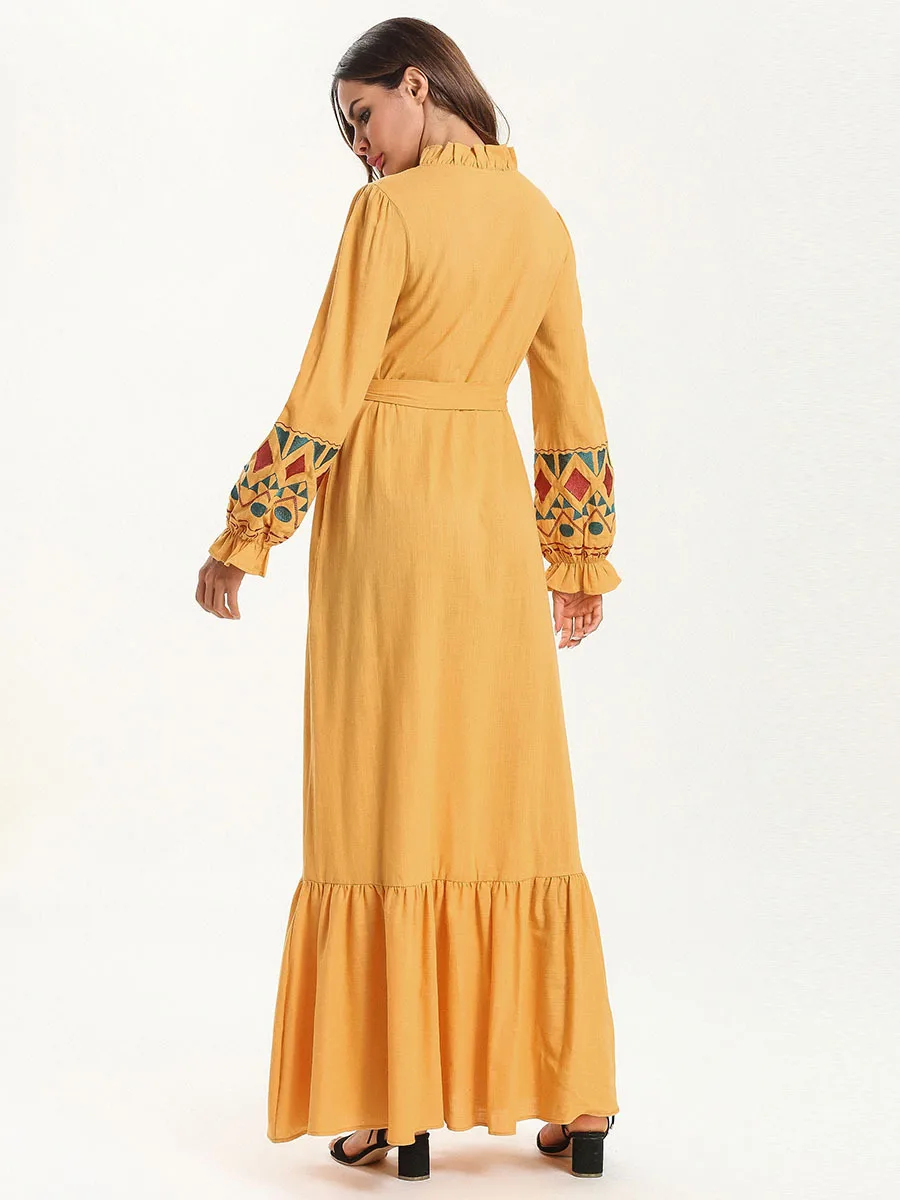 Дубай мусульманское абайя платье женская мусульманская одежда печати листьев