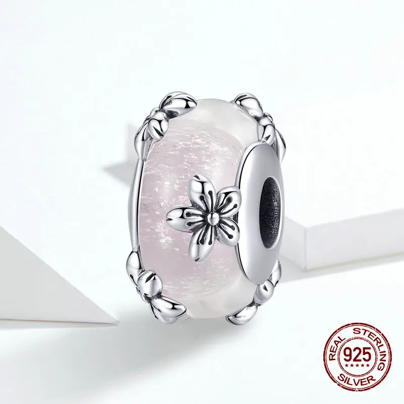 Розовые стеклянные бусины сакура подходят для браслета очаровательный браслет