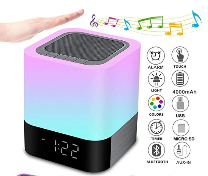 

Night Light with Bluetooth Speaker Portable Wireless TF Card Bluetooth Speaker Touch Control Color LED Bedside Table Lamp