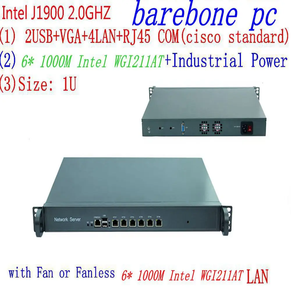

J1900 2.0 GHZ 1U Rack Firewall Router Network Server 6*1000M LAN intel WGI211AT J1900 2.0GHZ Support ROS Mikrotik PFSense