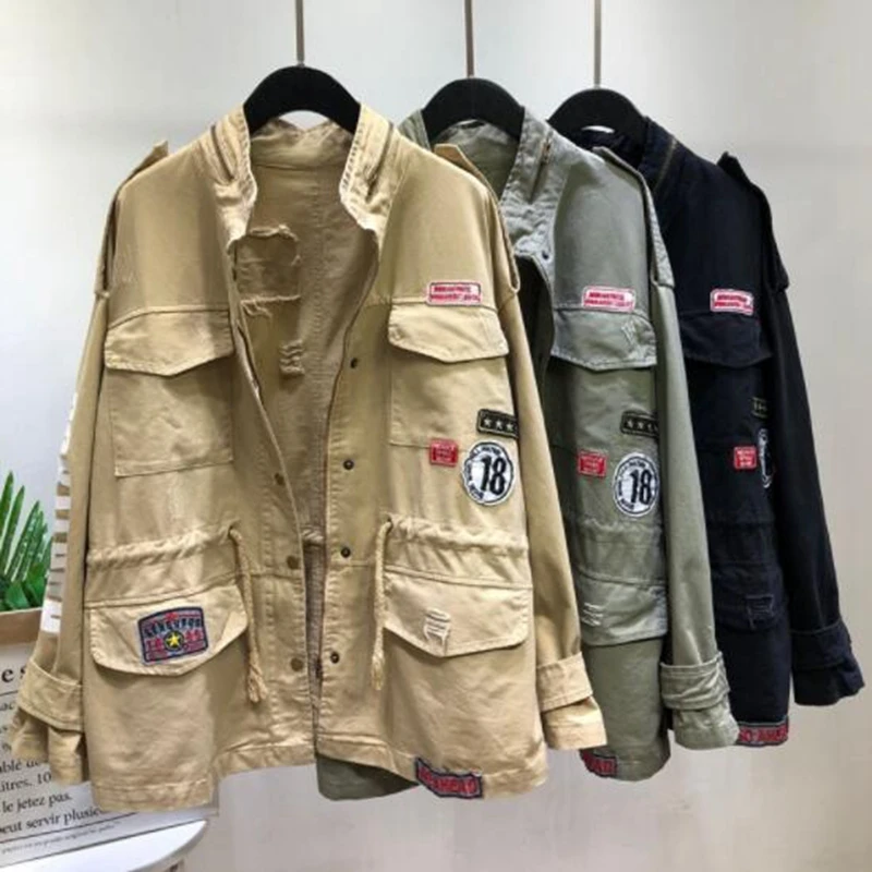 Женская ветровка 2019 весна и осень новинка британский стиль воротник стойка