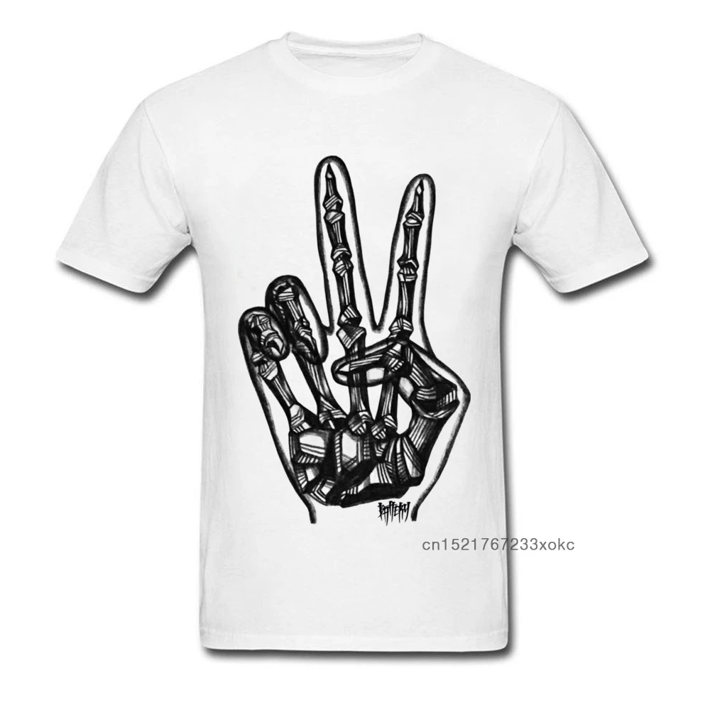 Мужская футболка с ручным рисунком V-sign классическая черная белая уличная