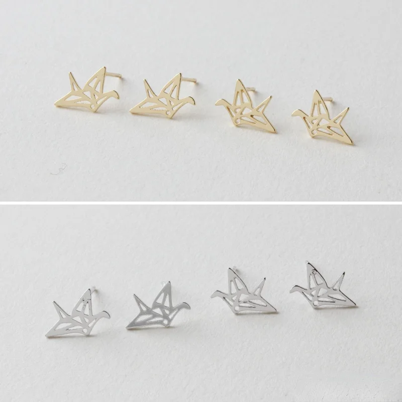 

Small mini paper crane silver needle earrings earrings diy material accessories