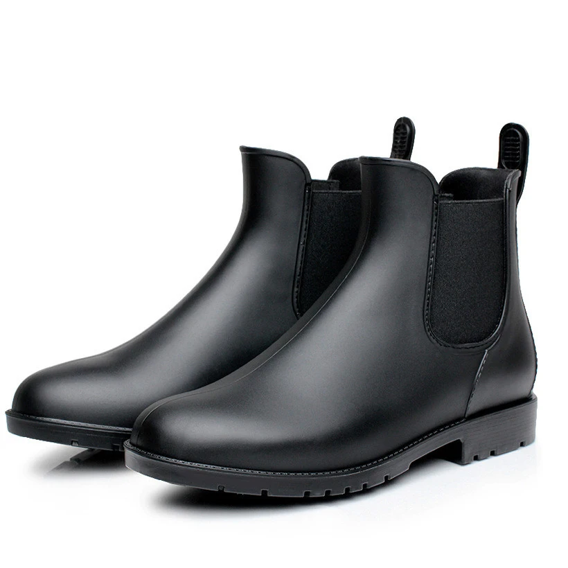 

Nice Men Rubber Rain Boots Vogue Black Chelsea Boots slip-on Waterproof Ankle Boots Rainboots Botas Size 38-43 Jkm9