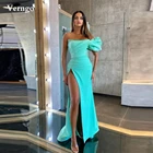 Длинные вечерние платья Verngo с открытым плечом и коротким рукавом, зеленое Мятное платье для выпускного вечера, модное вечернее платье с высоким разрезом