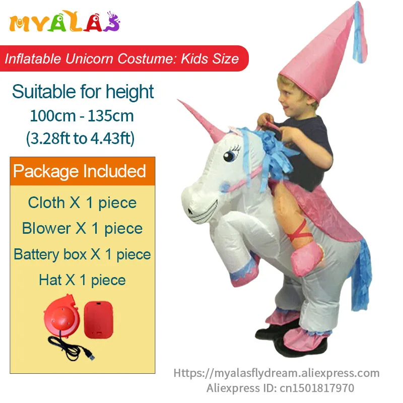 Kids Unicorn Пурим ковбой, наездник, лошадь, надувной костюм на Хэллоуин, карнавал, единорог, динозавр, утка, пчела, петух, косплей костюм для детей, взрослых - Цвет: Kids Unicorn