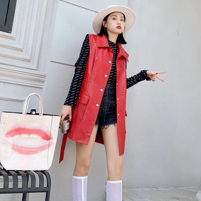 High Street натуральная кожа женские без рукавов Длинные куртки однобортный